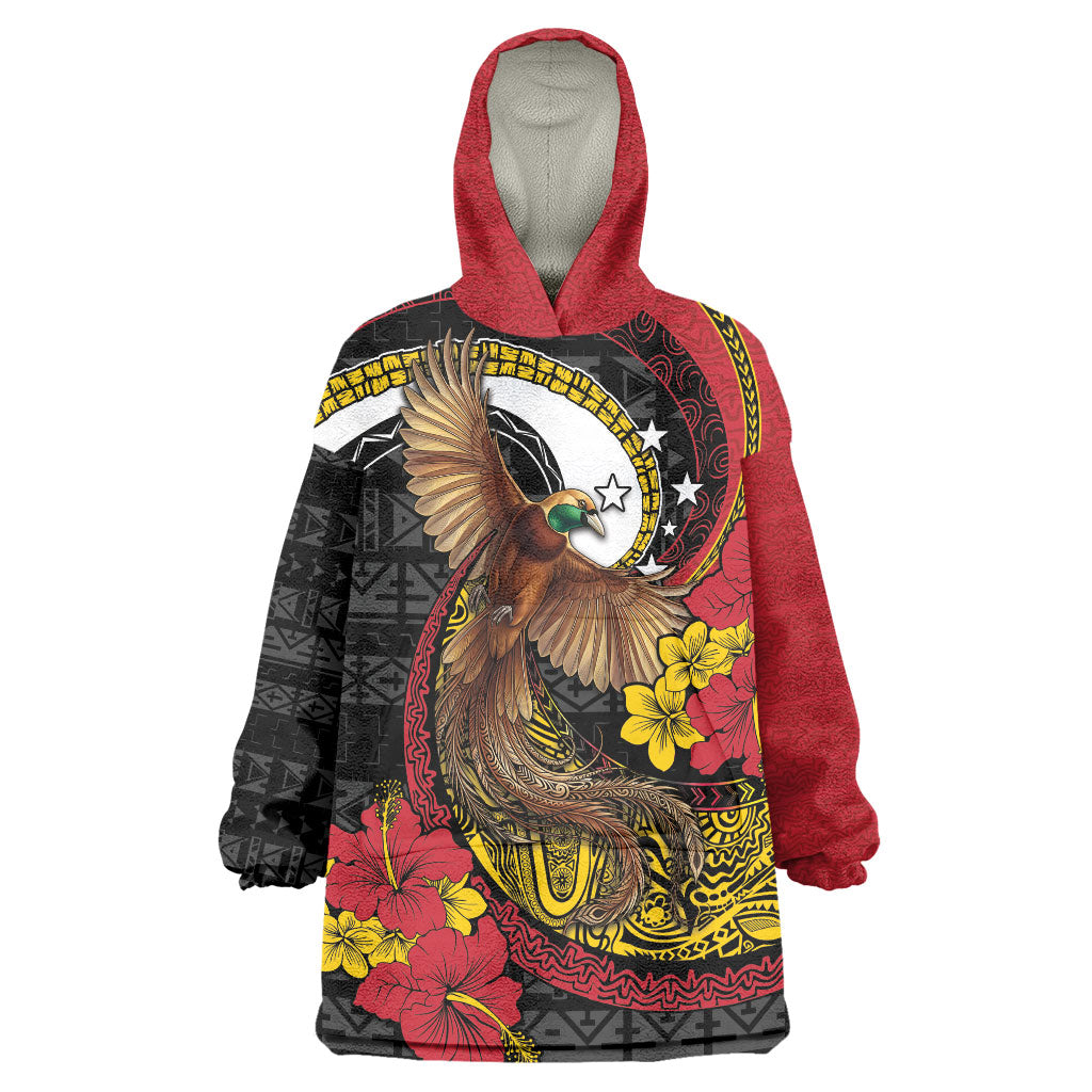Personalised Papua New Guinea Language Week Wearable Blanket Hoodie Bird Of Paradise Tribal Floral Pattern