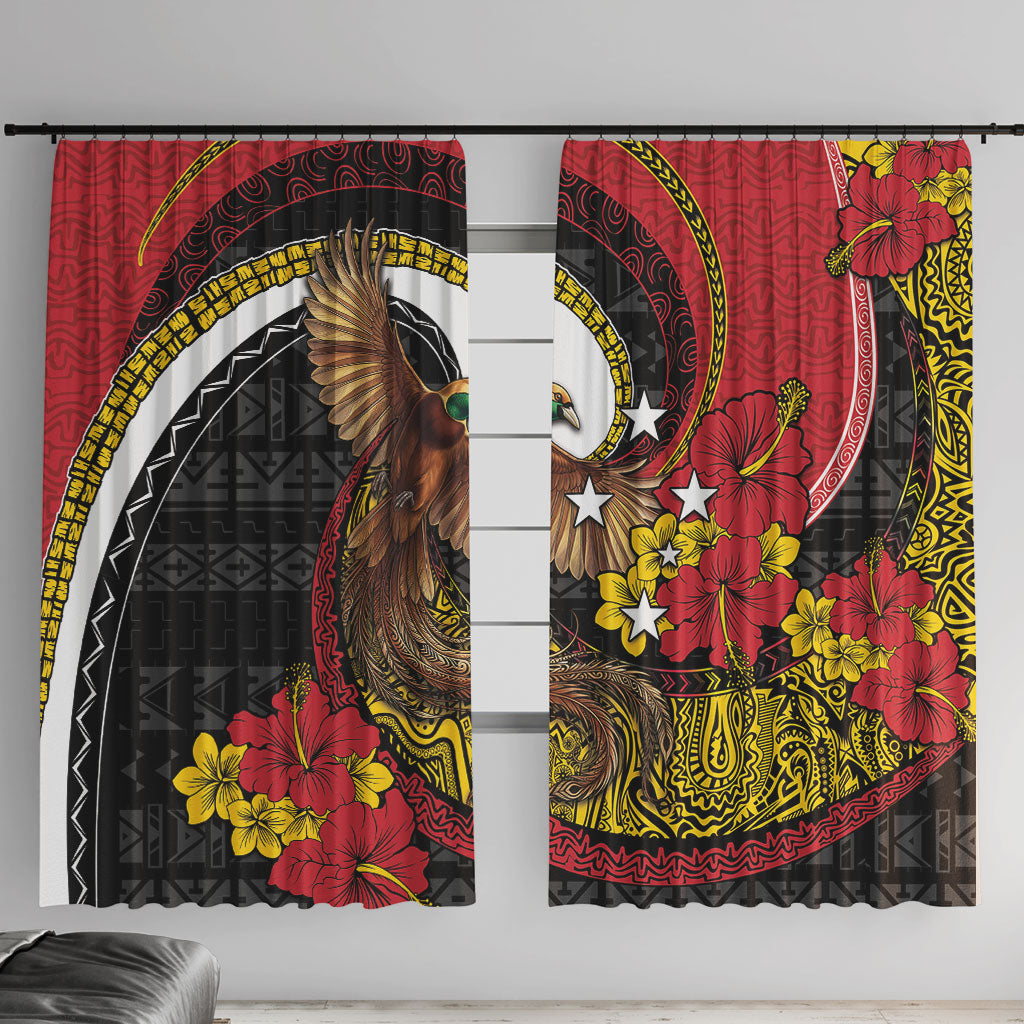 Papua New Guinea Language Week Window Curtain Bird Of Paradise Tribal Floral Pattern DT05 With Hooks Black - Polynesian Pride