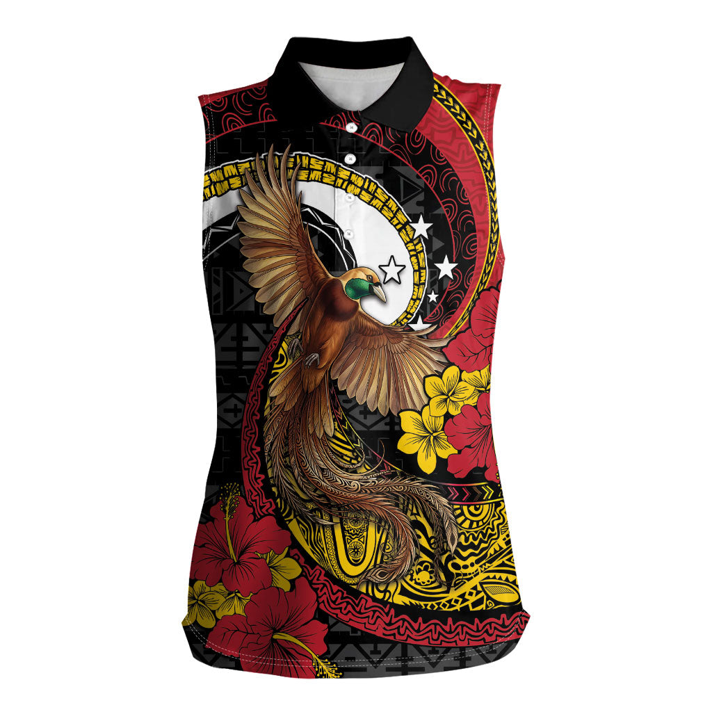 Personalised Papua New Guinea Language Week Women Sleeveless Polo Shirt Bird Of Paradise Tribal Floral Pattern DT05 Female Black - Polynesian Pride