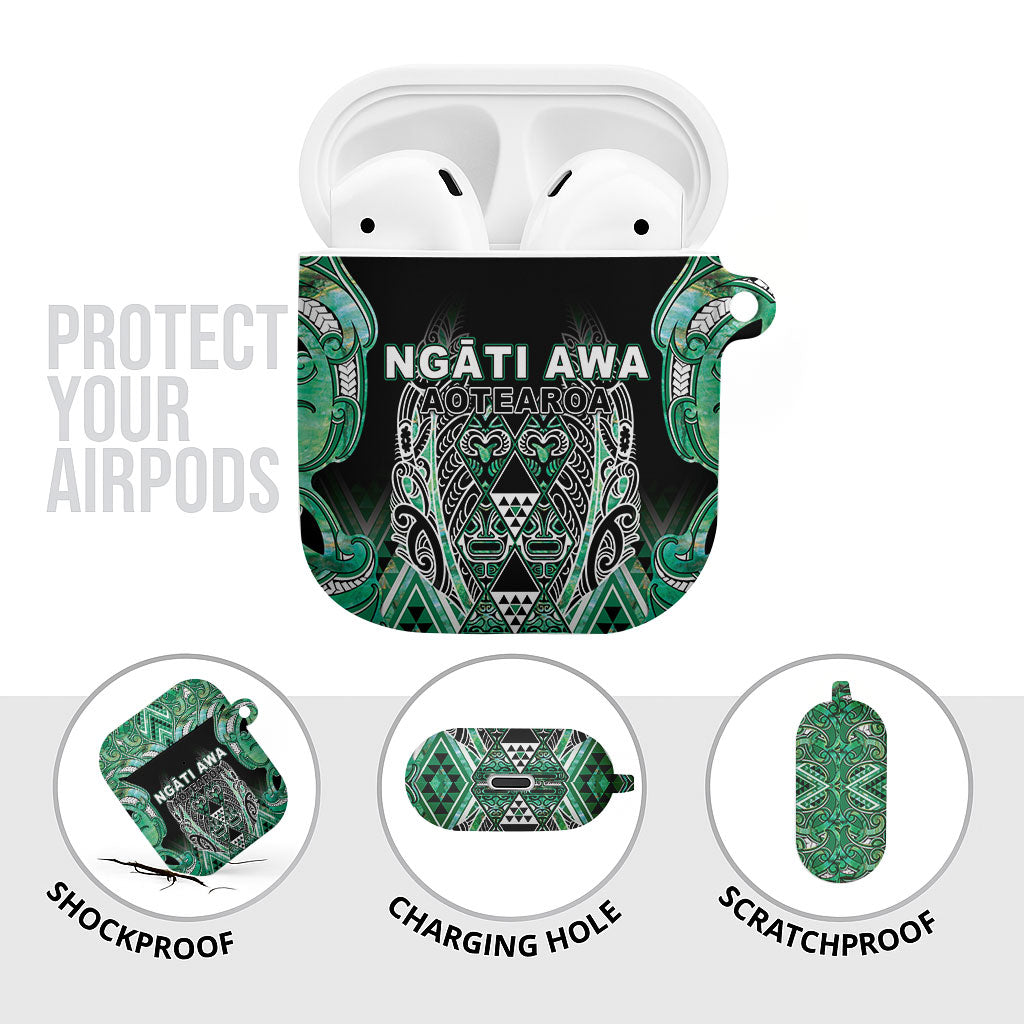 Aotearoa Ngati Awa AirPods Case Maori Tribal Green Marble Paua Shell Pattern