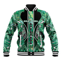 Aotearoa Ngati Awa Baseball Jacket Maori Tribal Green Marble Paua Shell Pattern
