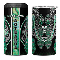Aotearoa Ngati Awa 4 in 1 Can Cooler Tumbler Maori Tribal Green Marble Paua Shell Pattern