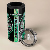 Aotearoa Ngati Awa 4 in 1 Can Cooler Tumbler Maori Tribal Green Marble Paua Shell Pattern