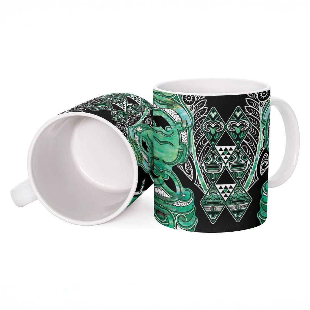 Aotearoa Ngati Awa Ceramic Mug Maori Tribal Green Marble Paua Shell Pattern