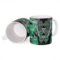 Aotearoa Ngati Awa Ceramic Mug Maori Tribal Green Marble Paua Shell Pattern