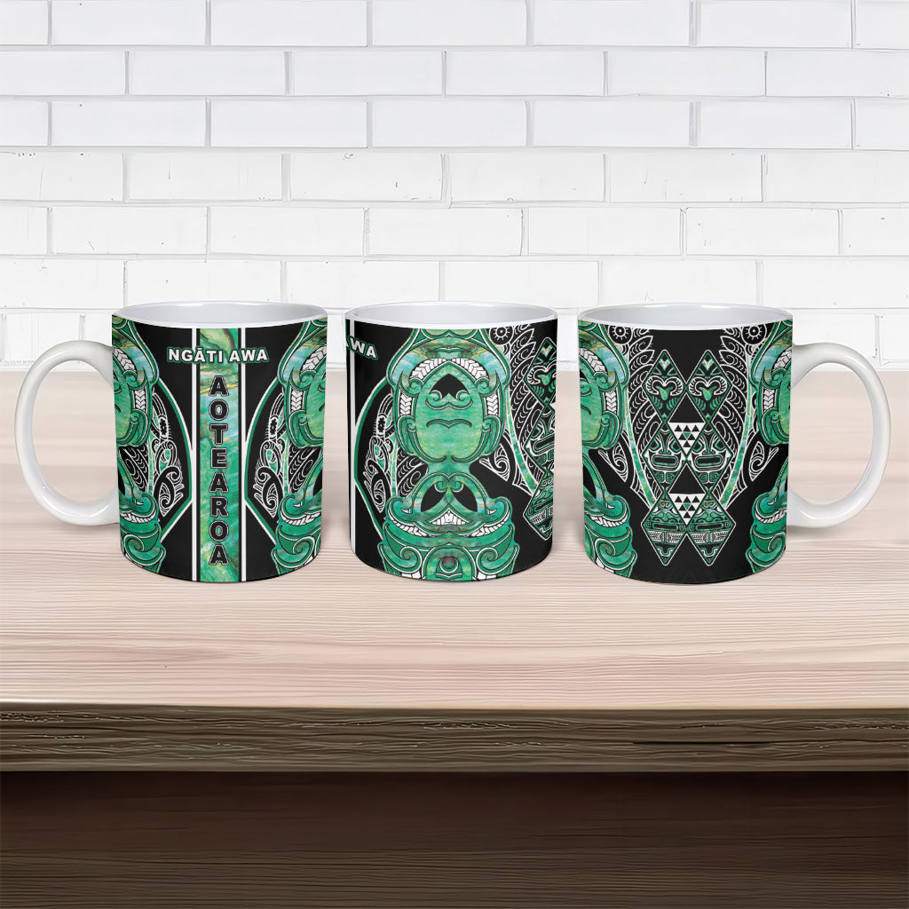 Aotearoa Ngati Awa Ceramic Mug Maori Tribal Green Marble Paua Shell Pattern