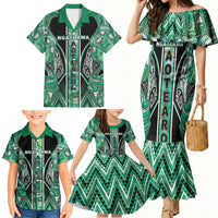 Aotearoa Ngati Awa Family Matching Mermaid Dress and Hawaiian Shirt Maori Tribal Green Marble Paua Shell Pattern DT05 - Polynesian Pride