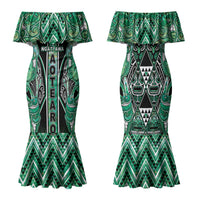 Aotearoa Ngati Awa Family Matching Mermaid Dress and Hawaiian Shirt Maori Tribal Green Marble Paua Shell Pattern DT05 Mom's Dress Green - Polynesian Pride