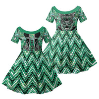 Aotearoa Ngati Awa Family Matching Mermaid Dress and Hawaiian Shirt Maori Tribal Green Marble Paua Shell Pattern DT05 Daughter's Dress Green - Polynesian Pride