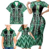 Aotearoa Ngati Awa Family Matching Short Sleeve Bodycon Dress and Hawaiian Shirt Maori Tribal Green Marble Paua Shell Pattern DT05 - Polynesian Pride