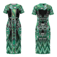 Aotearoa Ngati Awa Family Matching Short Sleeve Bodycon Dress and Hawaiian Shirt Maori Tribal Green Marble Paua Shell Pattern DT05 Mom's Dress Green - Polynesian Pride