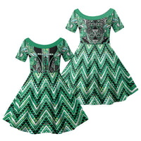 Aotearoa Ngati Awa Family Matching Short Sleeve Bodycon Dress and Hawaiian Shirt Maori Tribal Green Marble Paua Shell Pattern DT05 Daughter's Dress Green - Polynesian Pride