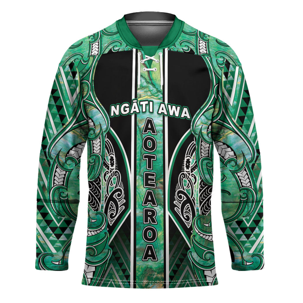 Aotearoa Ngati Awa Hockey Jersey Maori Tribal Green Marble Paua Shell Pattern