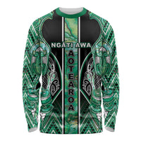 Aotearoa Ngati Awa Long Sleeve Shirt Maori Tribal Green Marble Paua Shell Pattern