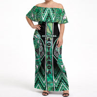 Aotearoa Ngati Awa Off Shoulder Maxi Dress Maori Tribal Green Marble Paua Shell Pattern