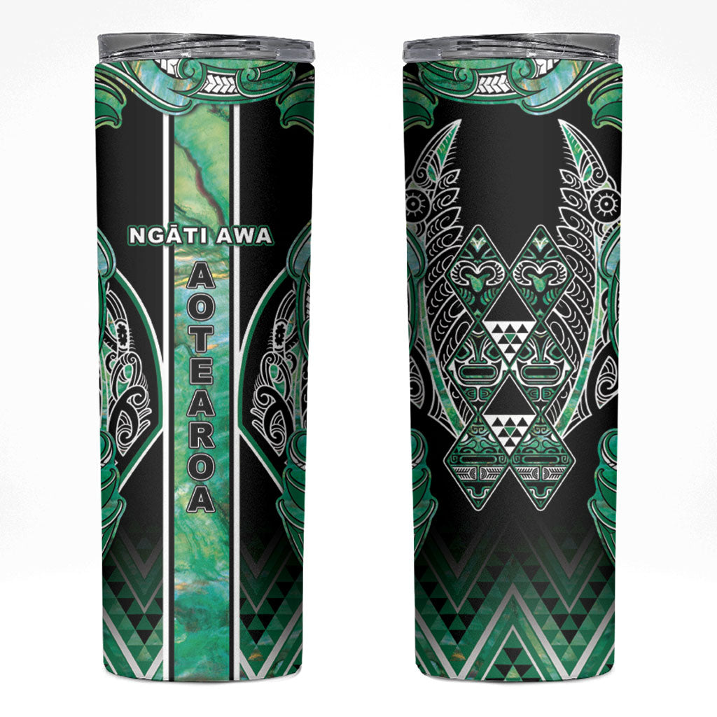 Aotearoa Ngati Awa Skinny Tumbler Maori Tribal Green Marble Paua Shell Pattern
