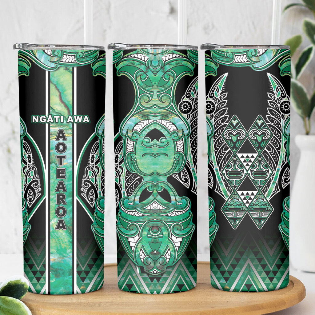 Aotearoa Ngati Awa Skinny Tumbler Maori Tribal Green Marble Paua Shell Pattern