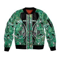 Aotearoa Ngati Awa Sleeve Zip Bomber Jacket Maori Tribal Green Marble Paua Shell Pattern