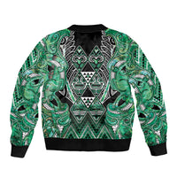 Aotearoa Ngati Awa Sleeve Zip Bomber Jacket Maori Tribal Green Marble Paua Shell Pattern