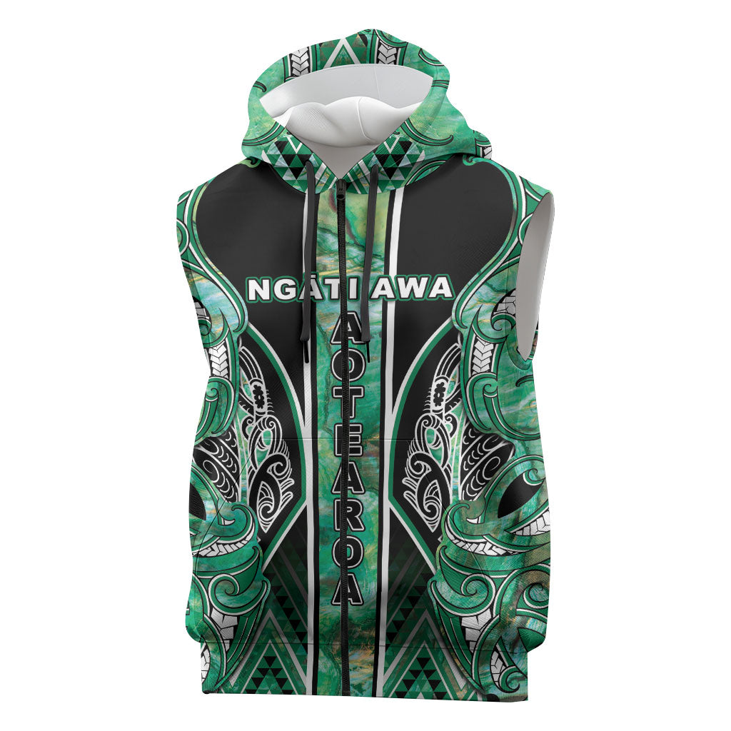 Aotearoa Ngati Awa Sleeveless Zip Hoodie Maori Tribal Green Marble Paua Shell Pattern DT05 Green - Polynesian Pride