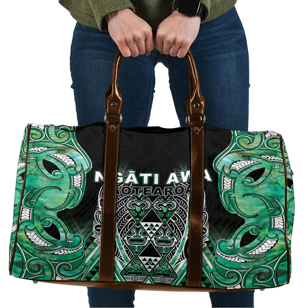 Aotearoa Ngati Awa Travel Bag Maori Tribal Green Marble Paua Shell Pattern