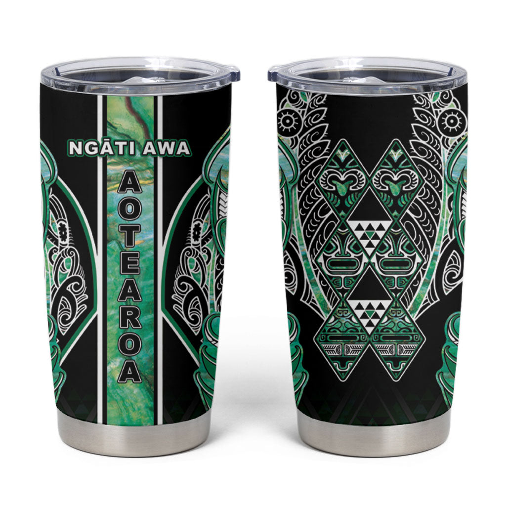 Aotearoa Ngati Awa Tumbler Cup Maori Tribal Green Marble Paua Shell Pattern