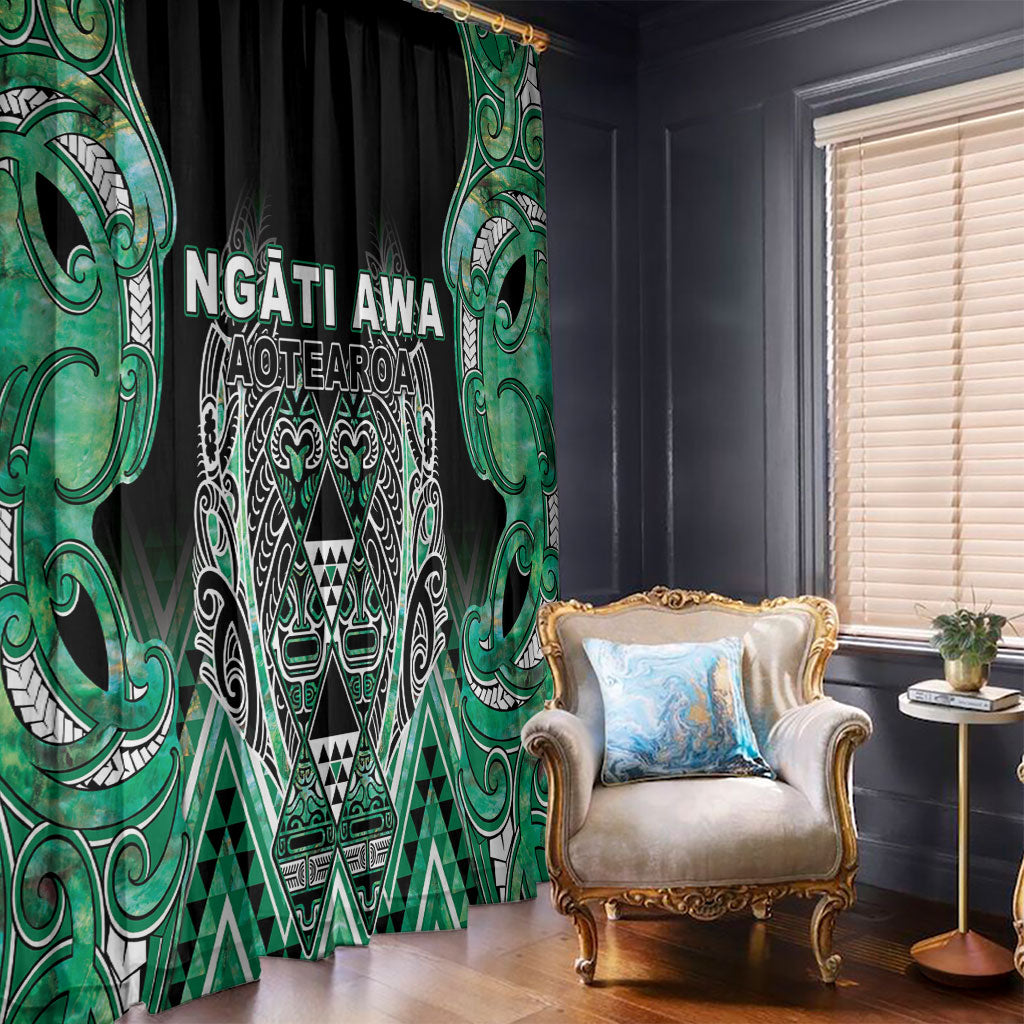 Aotearoa Ngati Awa Window Curtain Maori Tribal Green Marble Paua Shell Pattern