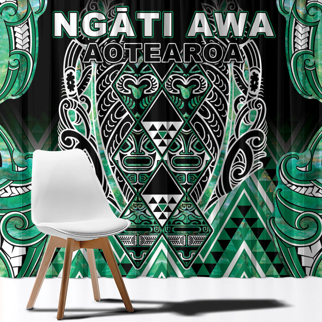 Aotearoa Ngati Awa Window Curtain Maori Tribal Green Marble Paua Shell Pattern