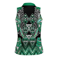 Aotearoa Ngati Awa Women Sleeveless Polo Shirt Maori Tribal Green Marble Paua Shell Pattern