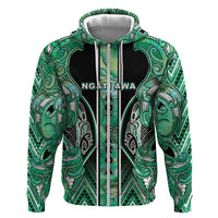 Aotearoa Ngati Awa Zip Hoodie Maori Tribal Green Marble Paua Shell Pattern