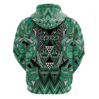 Aotearoa Ngati Awa Zip Hoodie Maori Tribal Green Marble Paua Shell Pattern