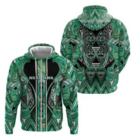 Aotearoa Ngati Awa Zip Hoodie Maori Tribal Green Marble Paua Shell Pattern