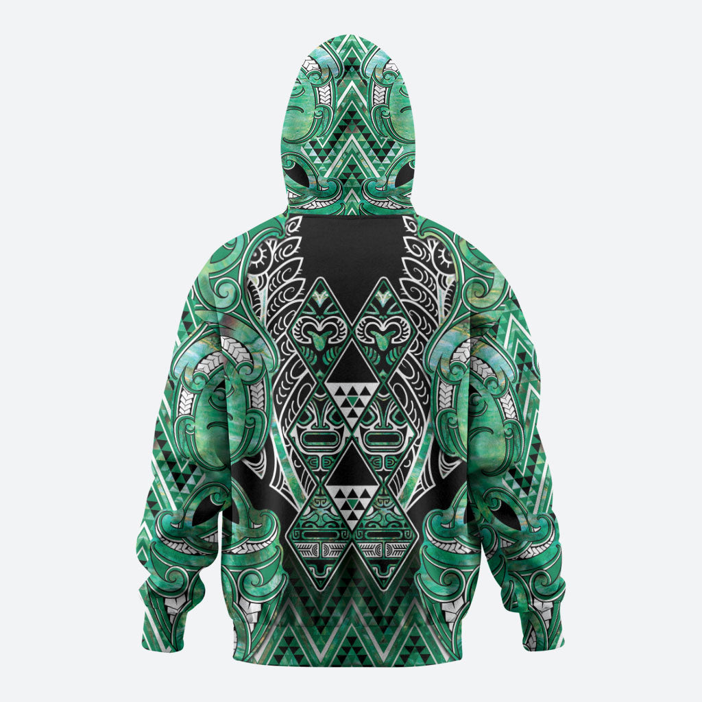 Aotearoa Ngati Awa Zip Hoodie Maori Tribal Green Marble Paua Shell Pattern