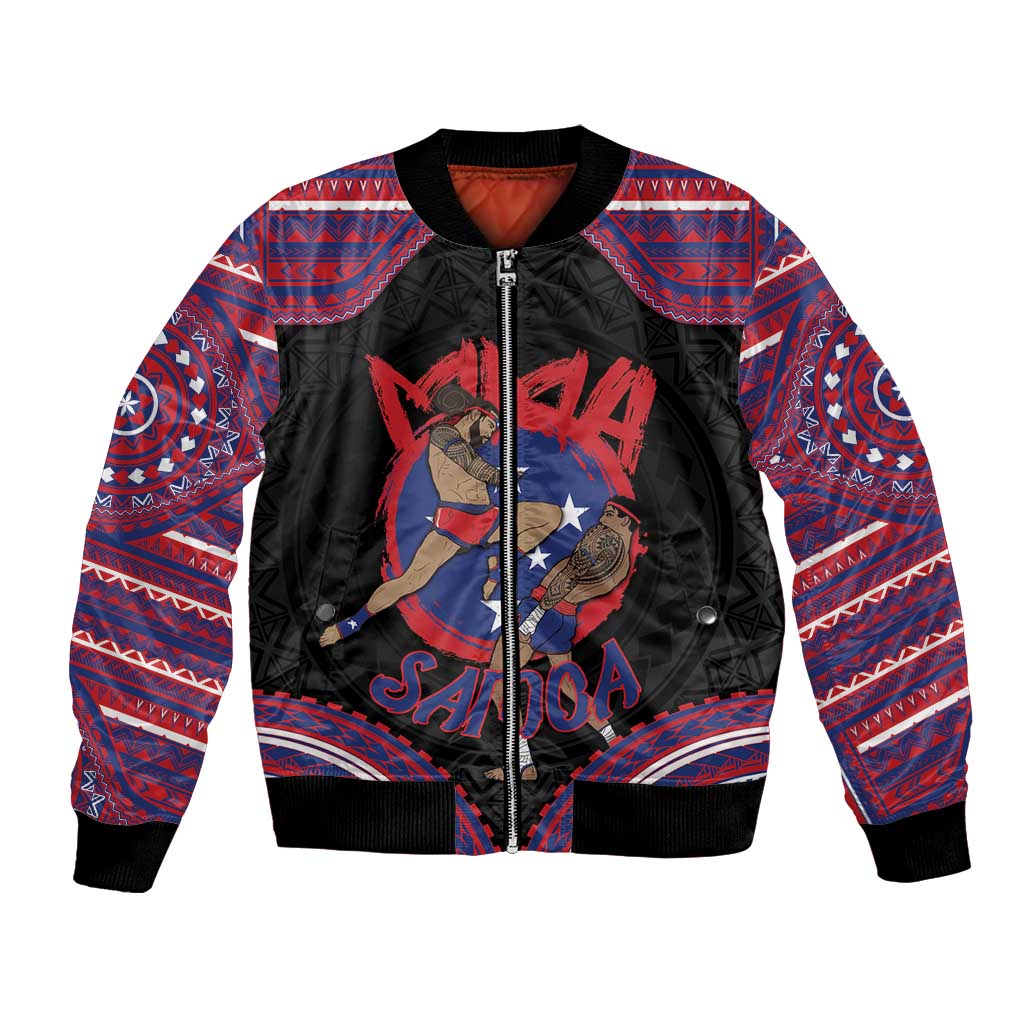 Personalised Samoa Mixed Martial Arts Bomber Jacket Flying Knee Of Samoan DT05 Unisex Black - Polynesian Pride