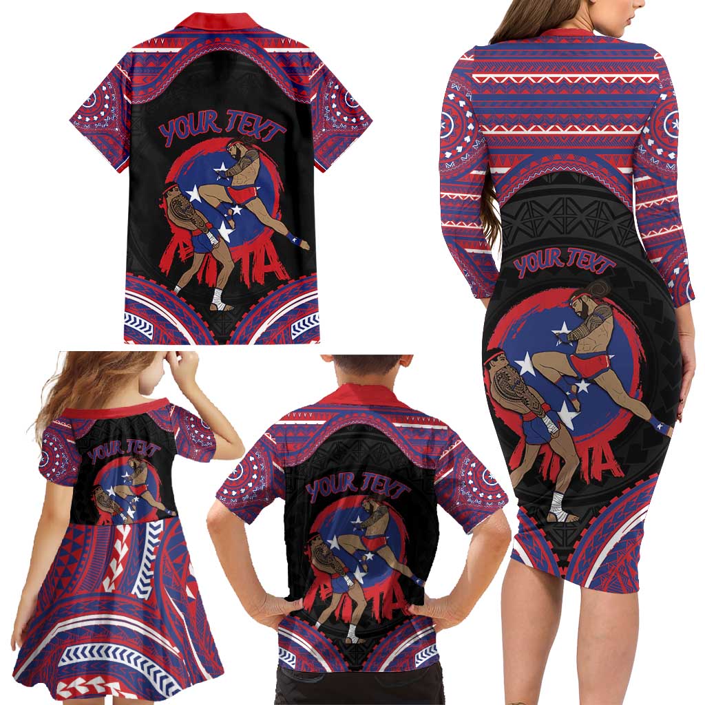 Personalised Samoa Mixed Martial Arts Family Matching Long Sleeve Bodycon Dress and Hawaiian Shirt Flying Knee Of Samoan - Polynesian Pride
