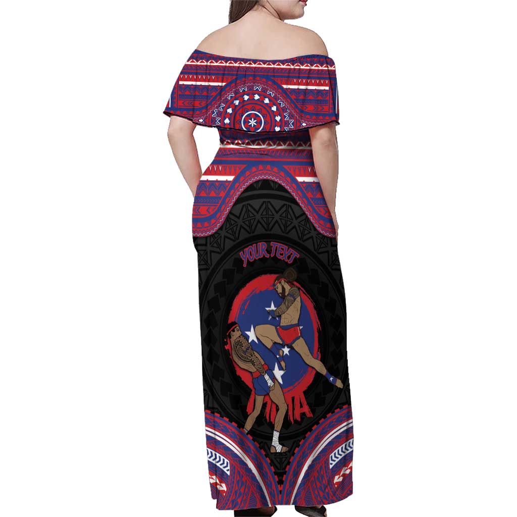 Personalised Samoa Mixed Martial Arts Family Matching Off Shoulder Maxi Dress and Hawaiian Shirt Flying Knee Of Samoan - Polynesian Pride