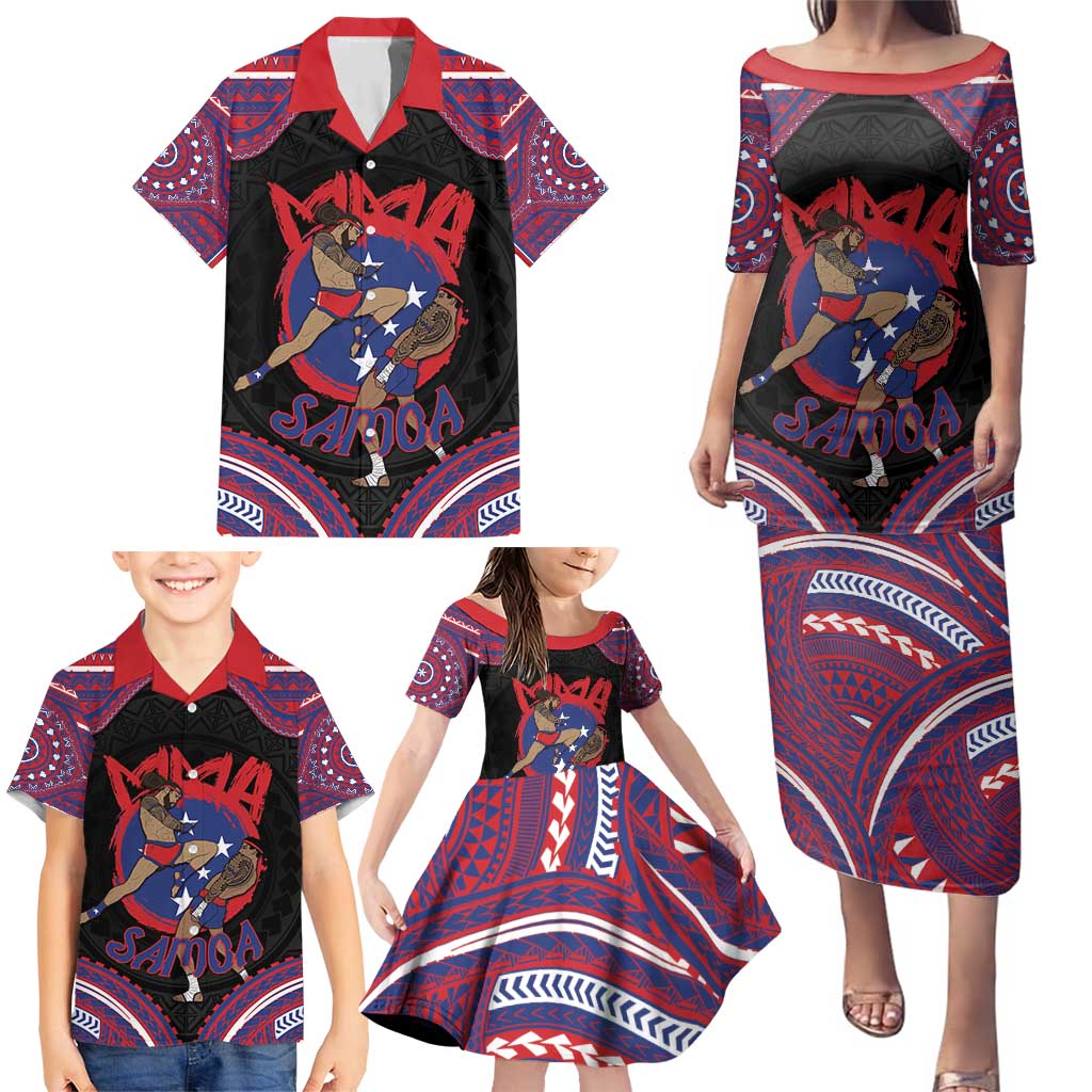 Personalised Samoa Mixed Martial Arts Family Matching Puletasi and Hawaiian Shirt Flying Knee Of Samoan DT05 - Polynesian Pride