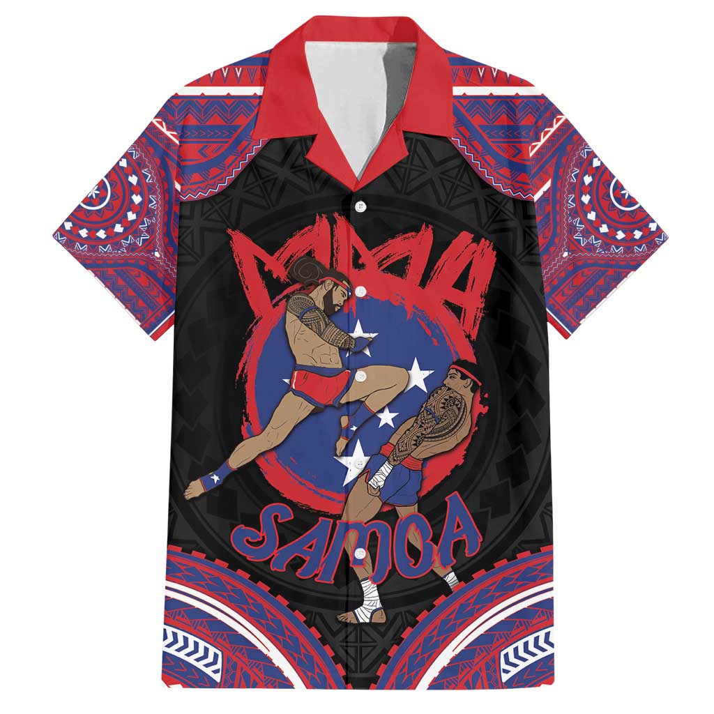 Personalised Samoa Mixed Martial Arts Family Matching Puletasi and Hawaiian Shirt Flying Knee Of Samoan DT05 Dad's Shirt - Short Sleeve Black - Polynesian Pride