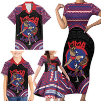 Personalised Samoa Mixed Martial Arts Family Matching Short Sleeve Bodycon Dress and Hawaiian Shirt Flying Knee Of Samoan - Polynesian Pride