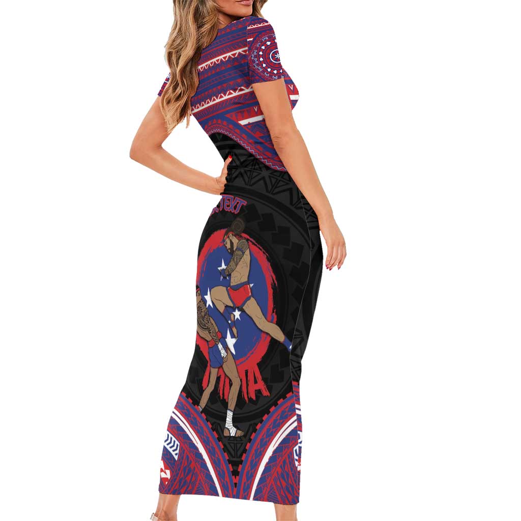 Personalised Samoa Mixed Martial Arts Family Matching Short Sleeve Bodycon Dress and Hawaiian Shirt Flying Knee Of Samoan - Polynesian Pride