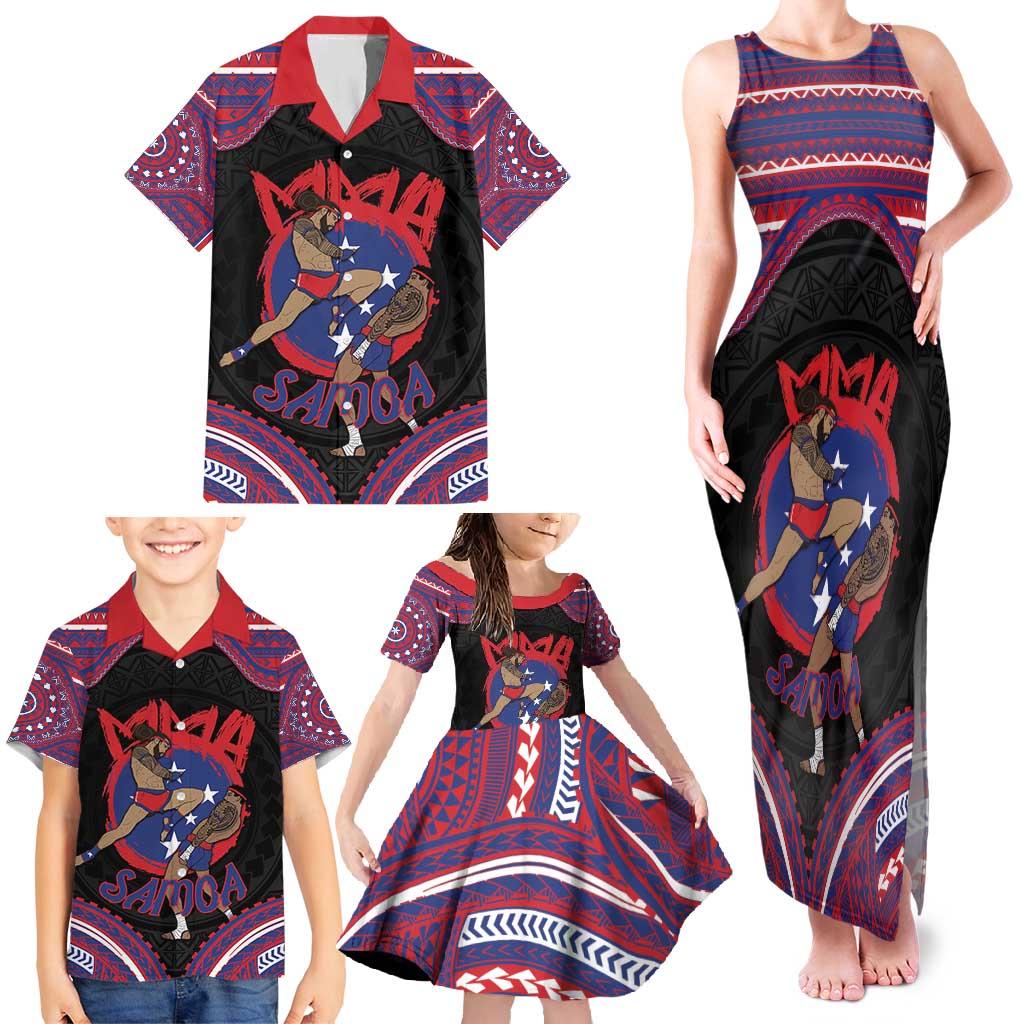 Personalised Samoa Mixed Martial Arts Family Matching Tank Maxi Dress and Hawaiian Shirt Flying Knee Of Samoan DT05 - Polynesian Pride