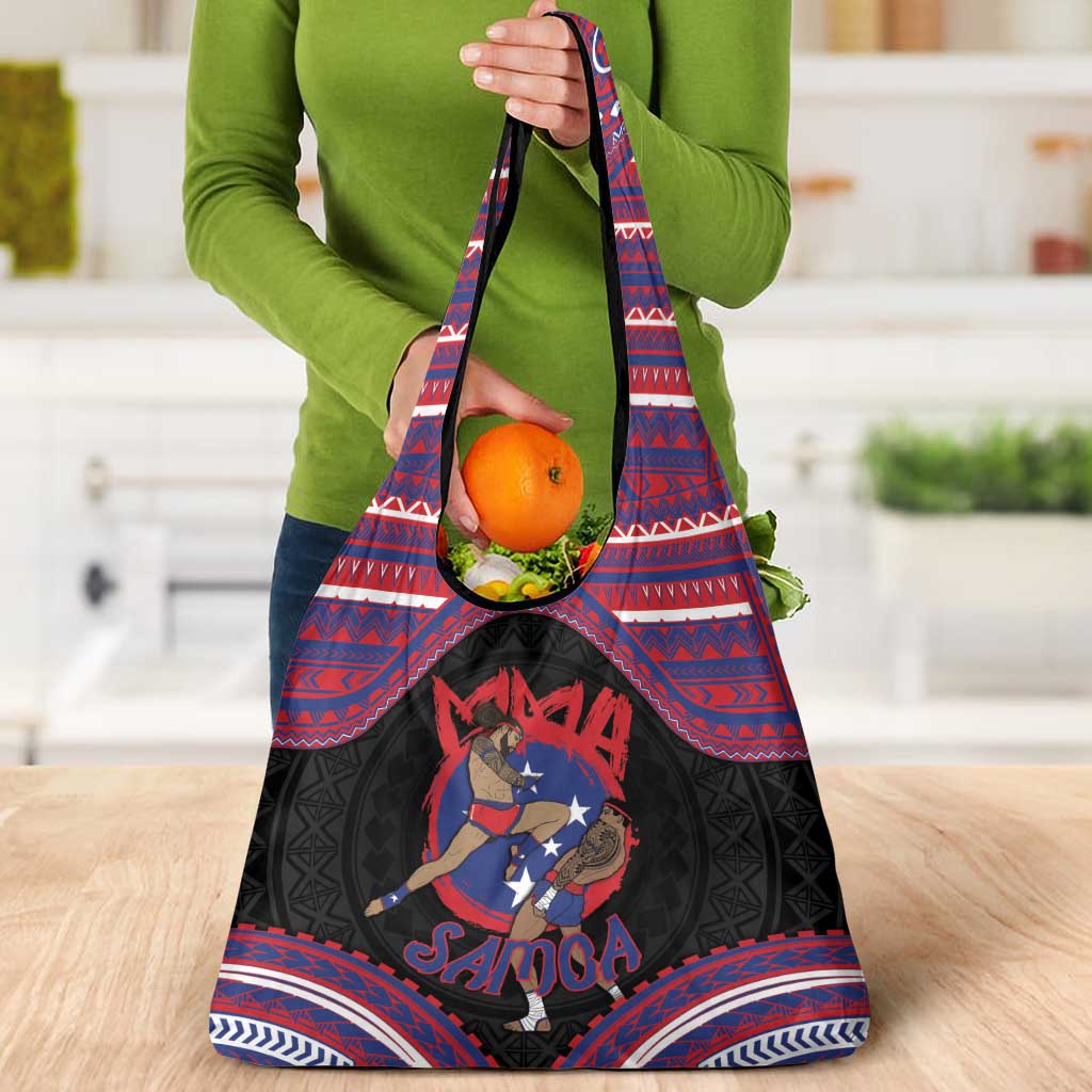 Samoa Mixed Martial Arts Grocery Bag Flying Knee Of Samoan - Polynesian Pride