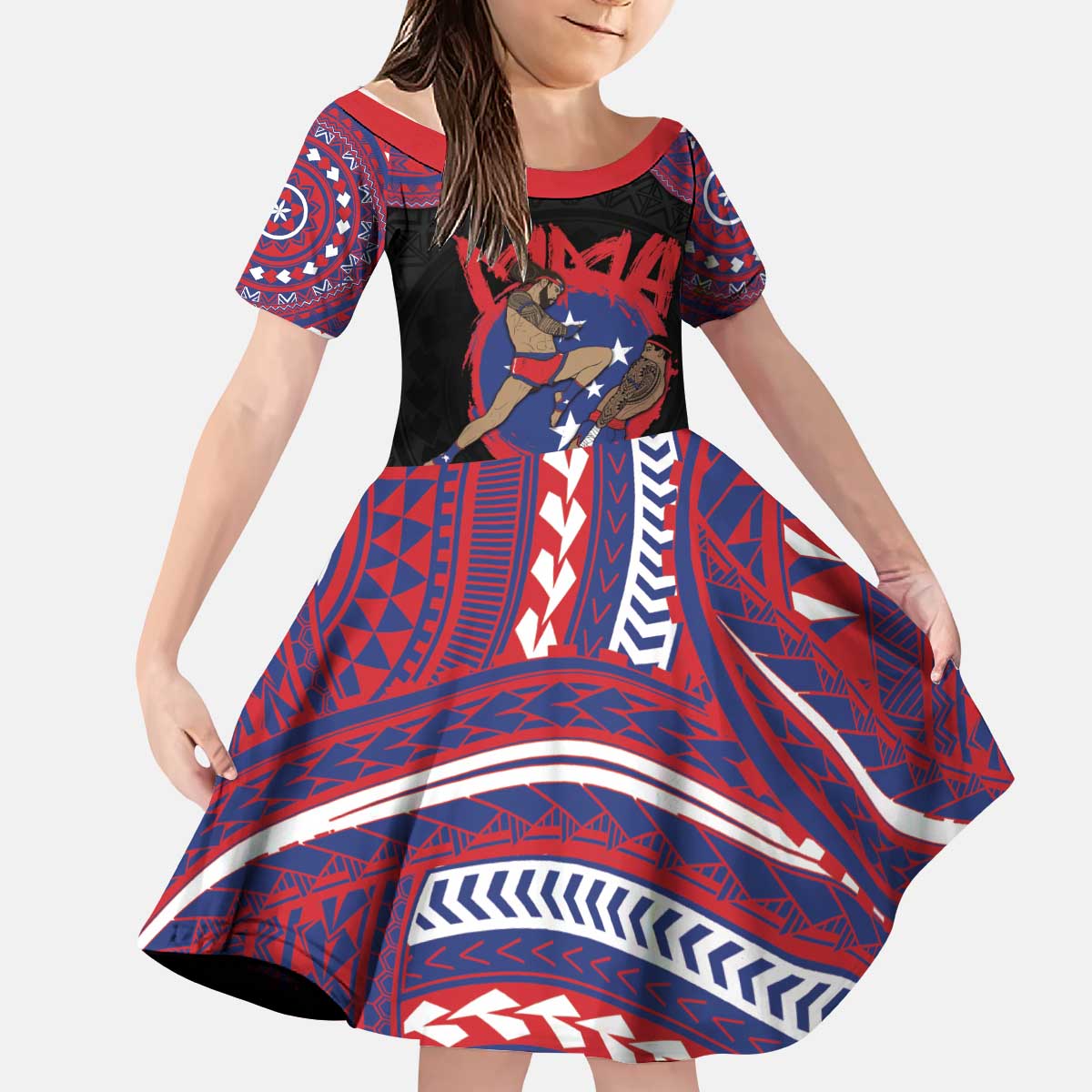Personalised Samoa Mixed Martial Arts Kid Short Sleeve Dress Flying Knee Of Samoan - Polynesian Pride