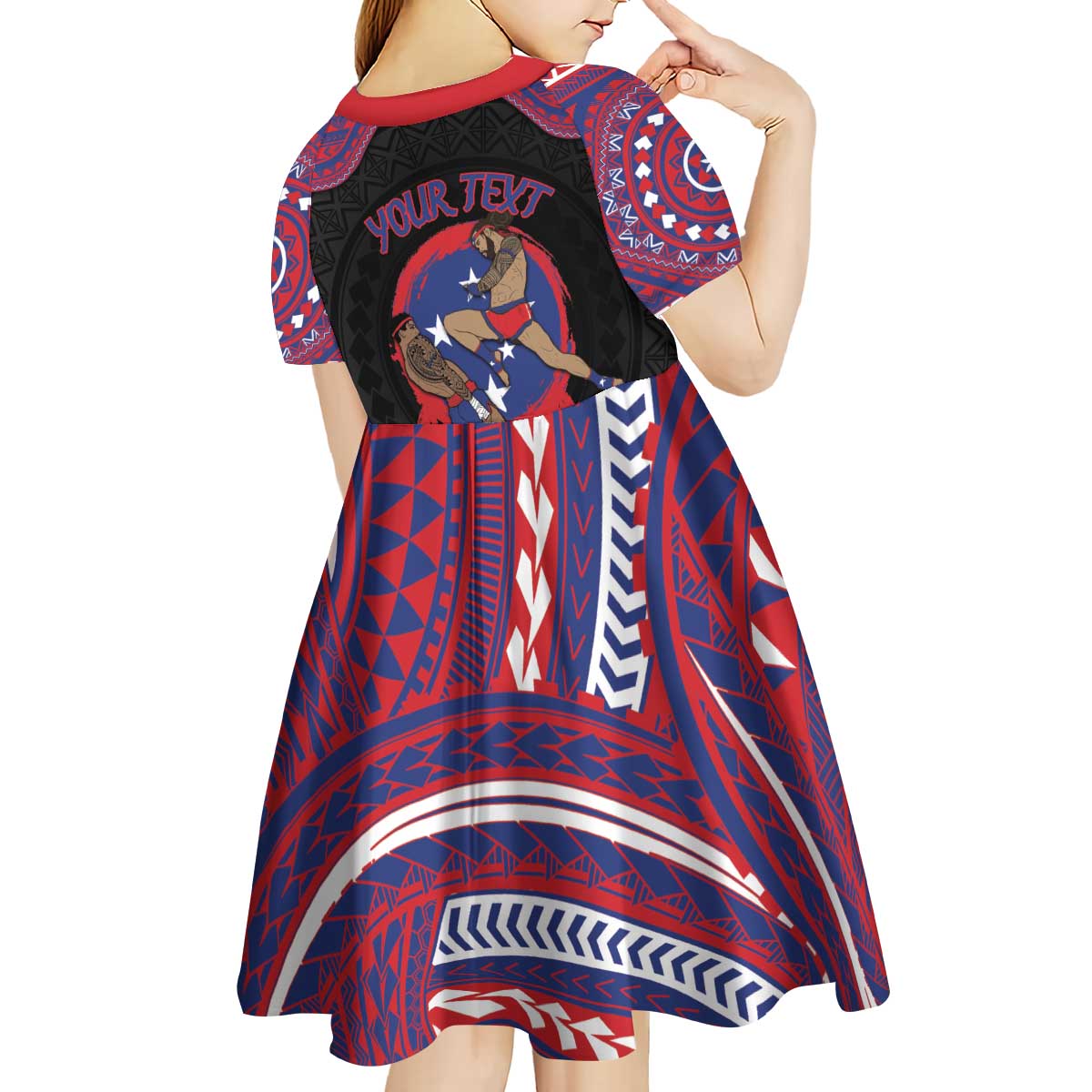 Personalised Samoa Mixed Martial Arts Kid Short Sleeve Dress Flying Knee Of Samoan - Polynesian Pride