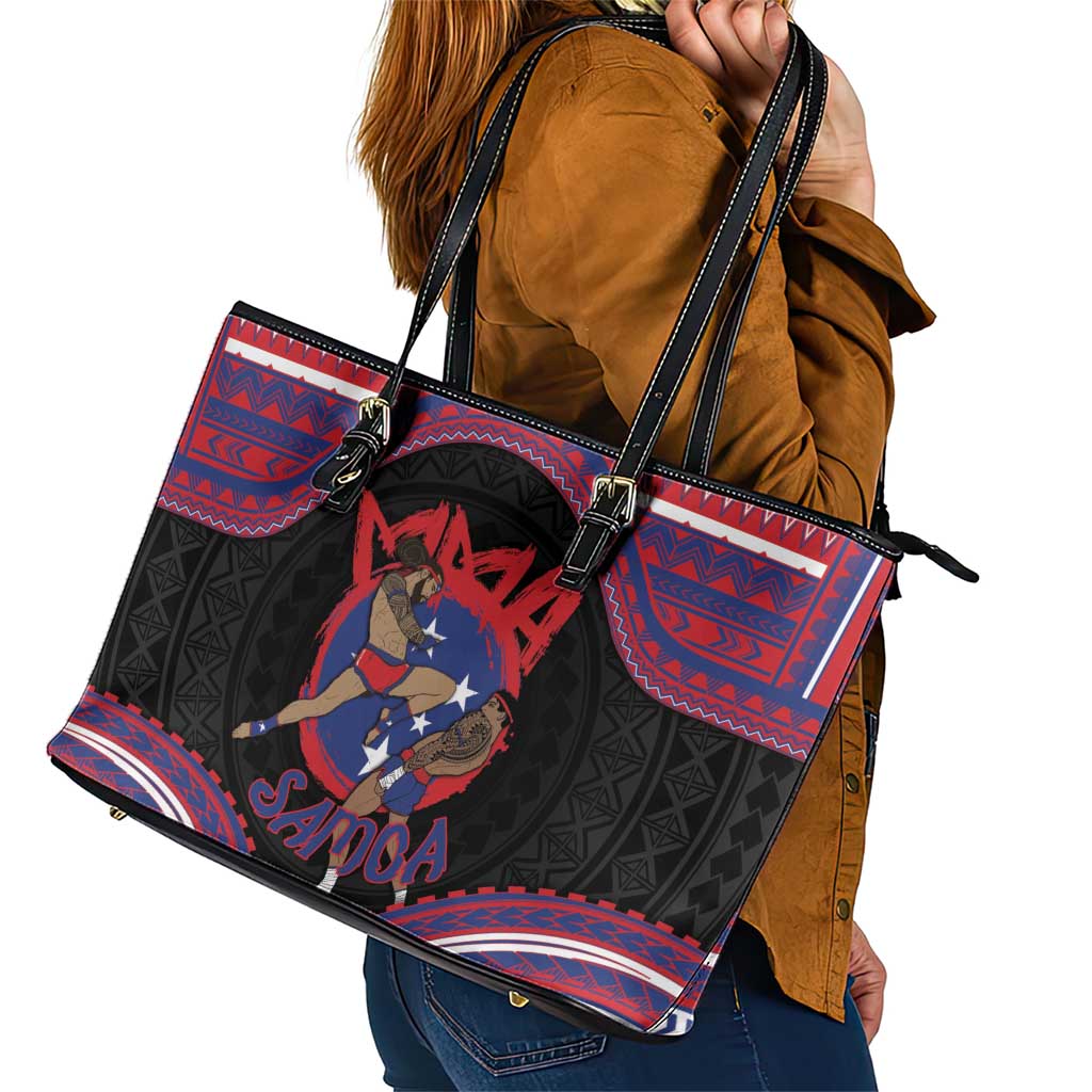Samoa Mixed Martial Arts Leather Tote Bag Flying Knee Of Samoan - Polynesian Pride