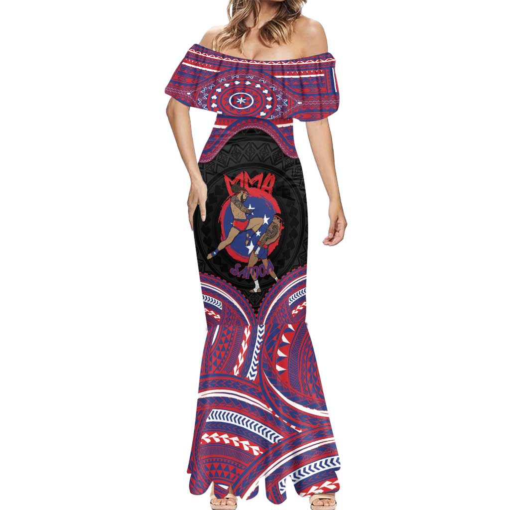 Personalised Samoa Mixed Martial Arts Mermaid Dress Flying Knee Of Samoan - Polynesian Pride
