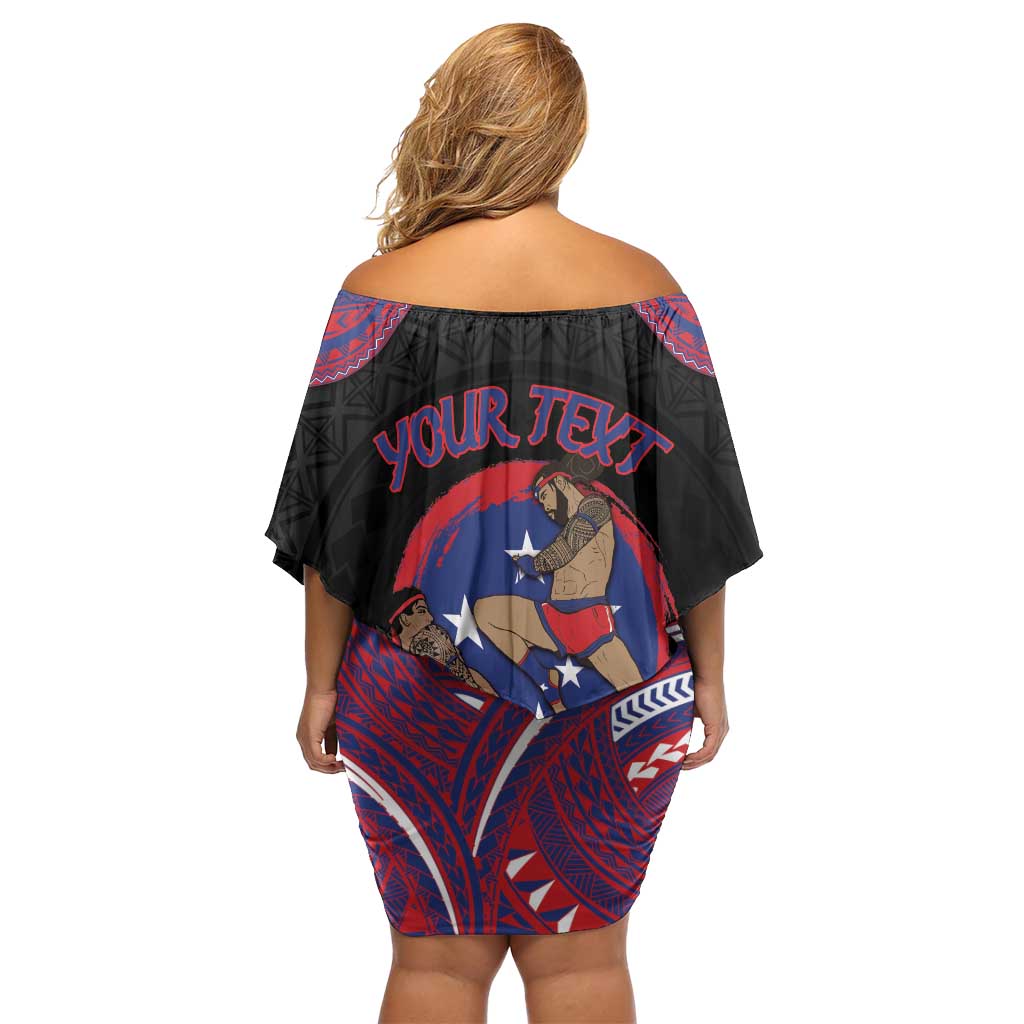 Personalised Samoa Mixed Martial Arts Off Shoulder Short Dress Flying Knee Of Samoan - Polynesian Pride