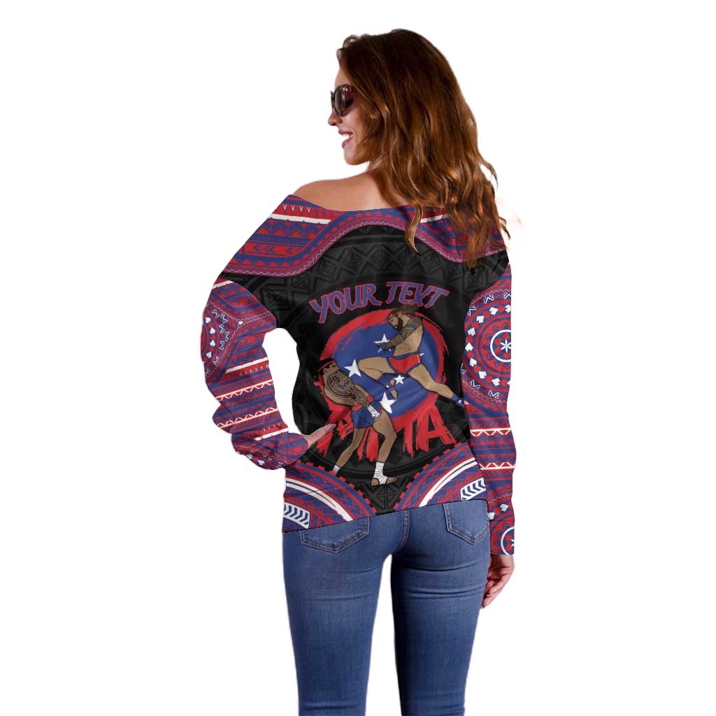 Personalised Samoa Mixed Martial Arts Off Shoulder Sweater Flying Knee Of Samoan - Polynesian Pride