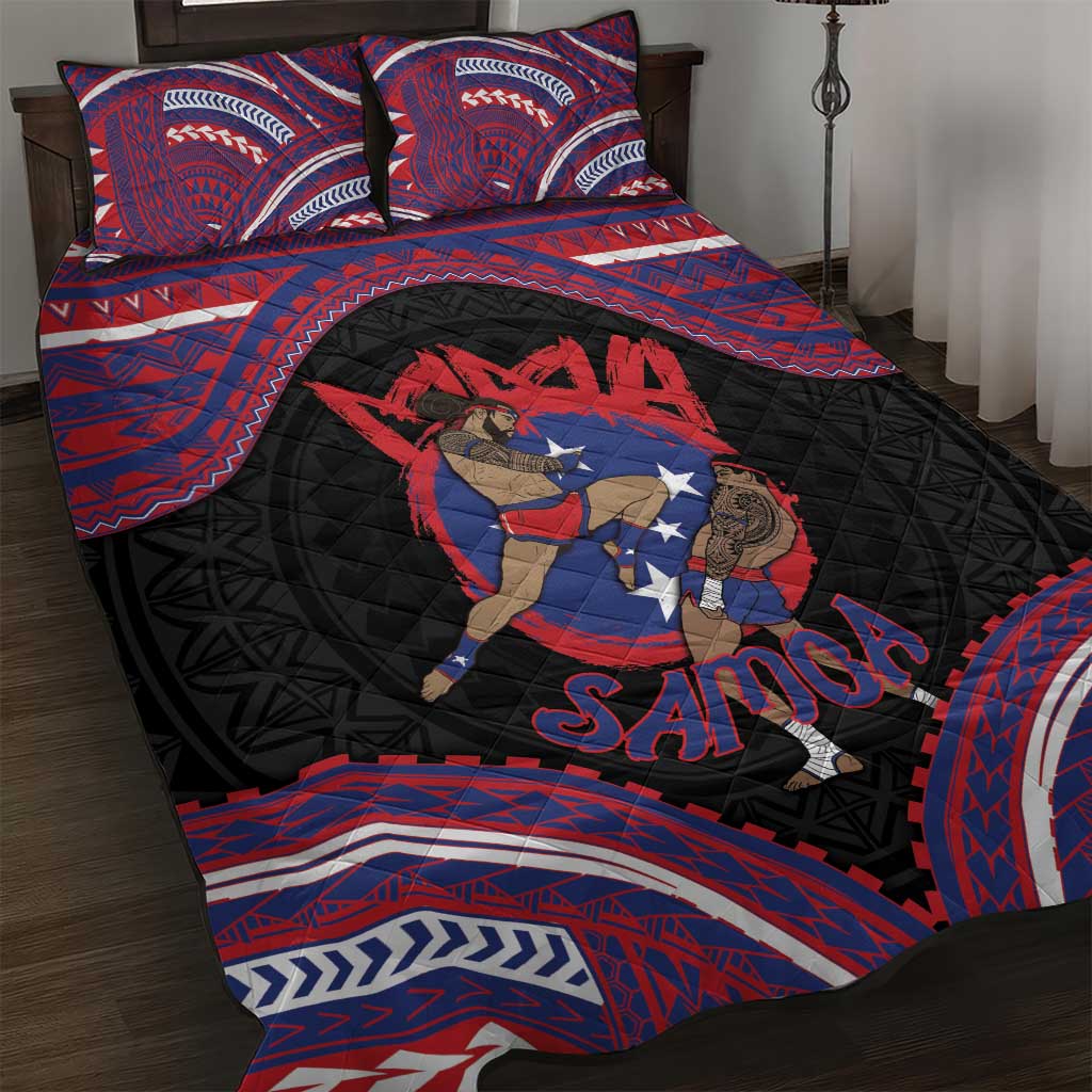 Samoa Mixed Martial Arts Quilt Bed Set Flying Knee Of Samoan DT05 Black - Polynesian Pride