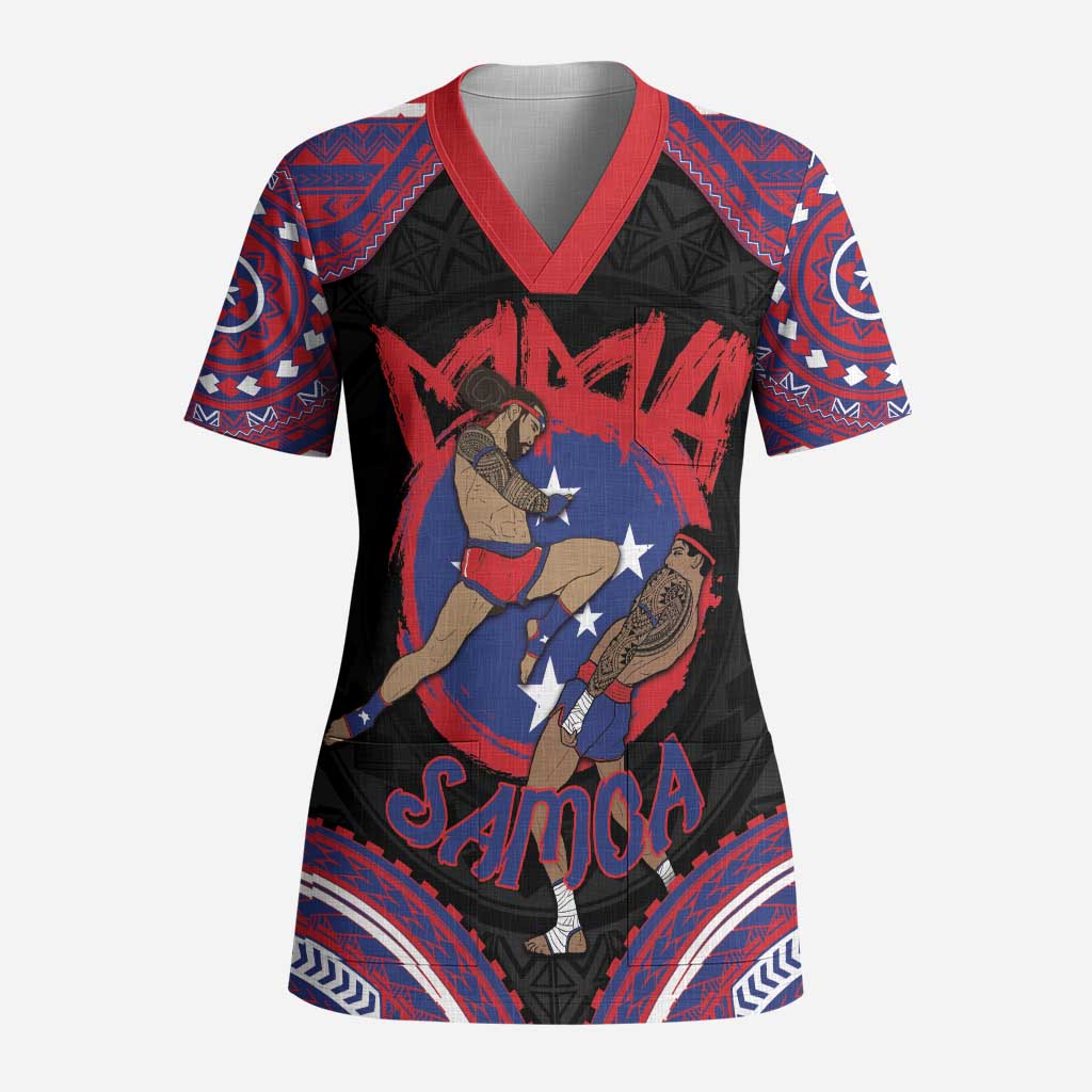 Personalised Samoa Mixed Martial Arts Scrub Top Flying Knee Of Samoan - Polynesian Pride